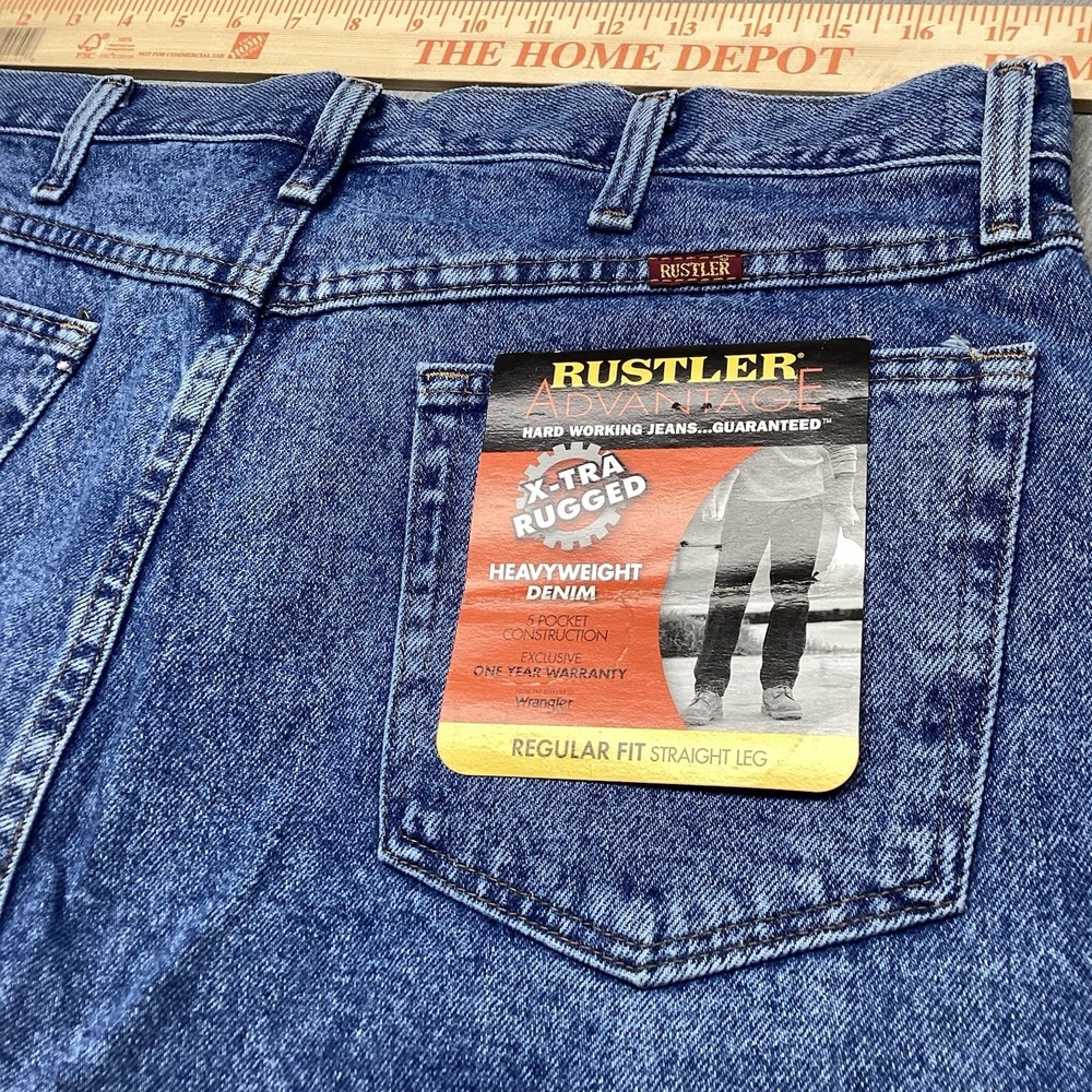 Rustler Jeans 36x30 Mens Regular Fit Straight Leg Heavyweight Denim Blue New